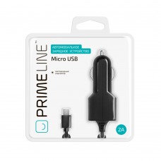 Зарядное устройство автомобильное Prime Line 2.1A витой micro USB черный (2209)