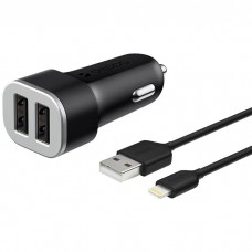 Зарядное устройство автомобильное Deppa Ultra MFI Apple Lightning, ток 2.4А, 2xUSB, черное (11285)