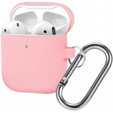 Чехол Brosco для Apple AirPods 2 силиконовый с карабином, розовый