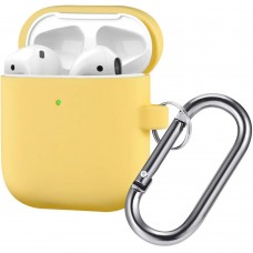 Чехол Brosco для Apple AirPods 2 силиконовый с карабином, желтый