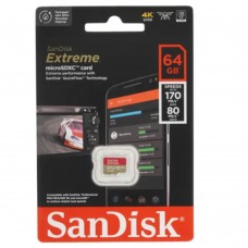 Флеш-карта microSDXC 64Гб Sandisk Extreme 10 UHS-1 U3 V30 A2 ( SDSQXAH-064G-GN6MN )