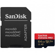 Флеш-карта microSDHC 64Гб Sandisk Extreme Pro, Class 10 UHS-1 U3 V30 A2 ( SDSQXCU-064-GN6MA ) + адаптер