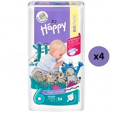 Bella Baby Happy Подгузники Junior Extra 6, 16+ кг., 54 шт. (4 упаковки)