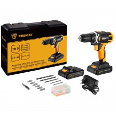 Аккумуляторная дрель-шуруповерт Deko Banger 20V ONE + в кейсе + набор 63 инструмента для дома, 20В, 2х1.5Ач 083-1043