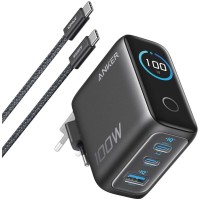 Зарядное устройство сетевое Anker 100W 2C1A LCD B121B 2хUSB-C + USB + Cable черное