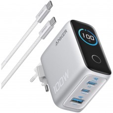 Зарядное устройство сетевое Anker 100W 2C1A LCD B121B 2хUSB-C + USB + Cable серое